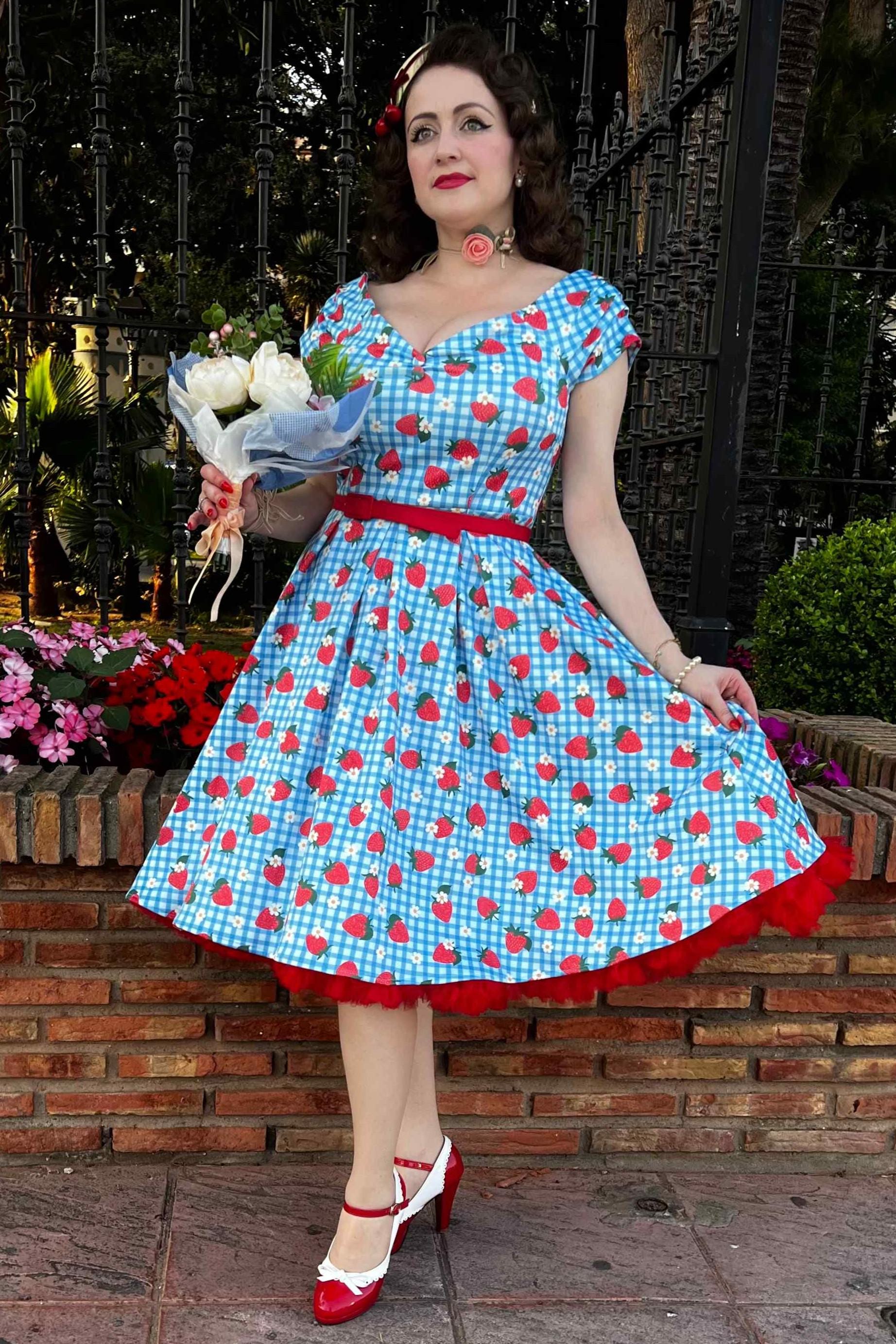 claire underwood blue dress Girl's Pocketful of Berries Applique Dress in Blue size 12M main image 0