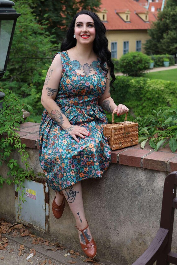 blue floral swing dress Miss Candyfloss Layla Lee Floral Swing Dress in Blue