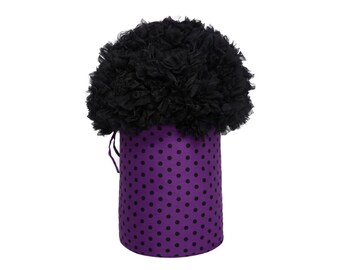 String Tie Purple Petticoat Bag With Black Polka Dots