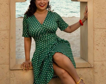 who what wear green polka dot dress Find Your Joy Green Polka Dot Midi Dress – Shop the Mint main image 1