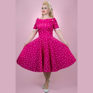 Darlene Hot Pink Polka Dot Swing Dress