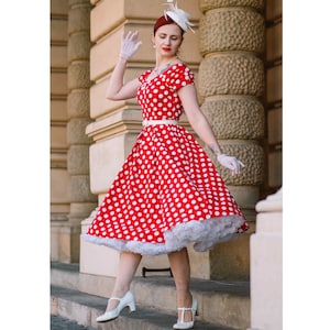Lily Retro Off Shoulder Red Polka Dot Swing Dress