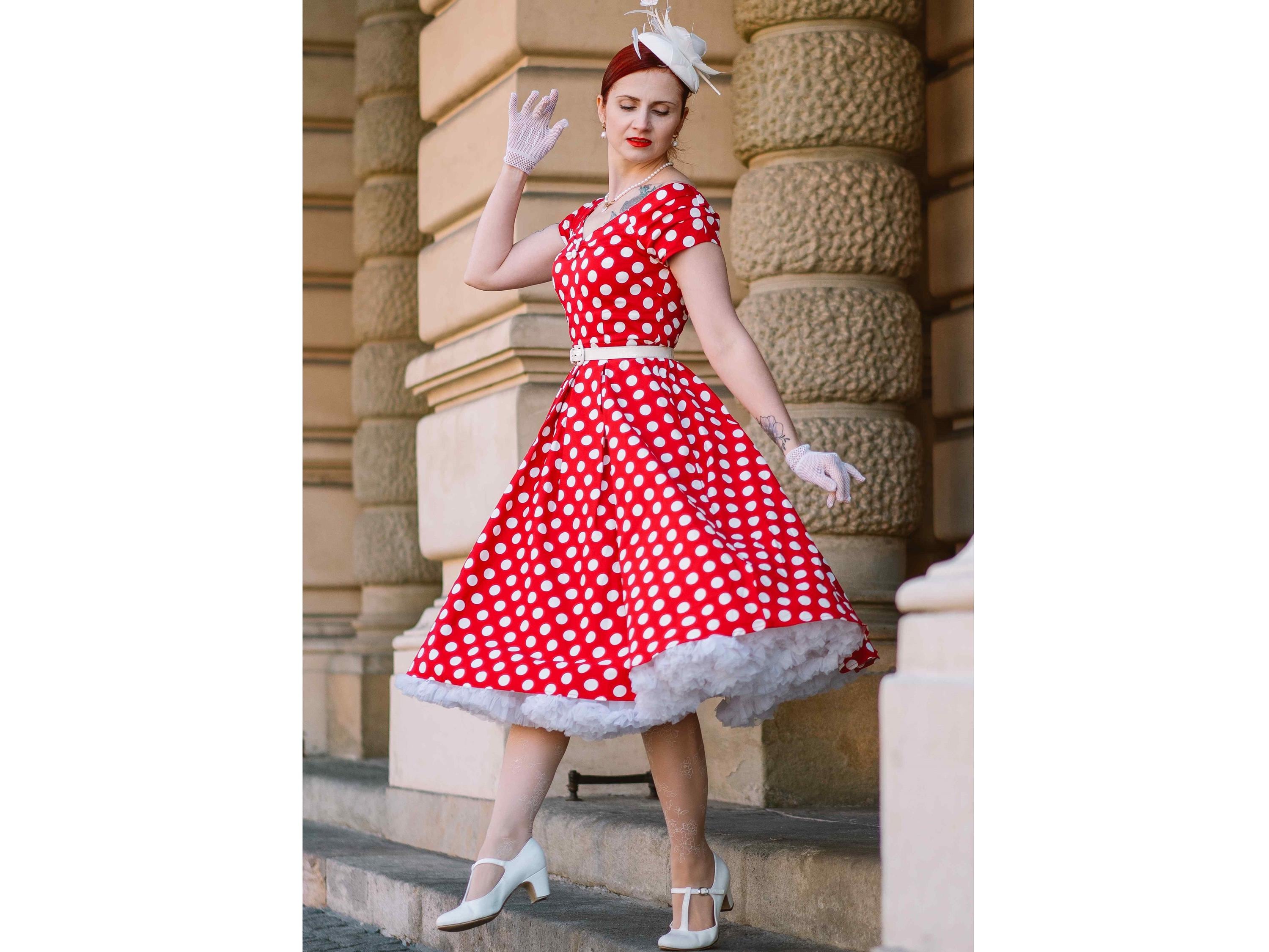 vintage polka dot dress Retro Stage Vintage V-Neck Polka Dot Mermaid Midi Dress for Daily Casual main image 1