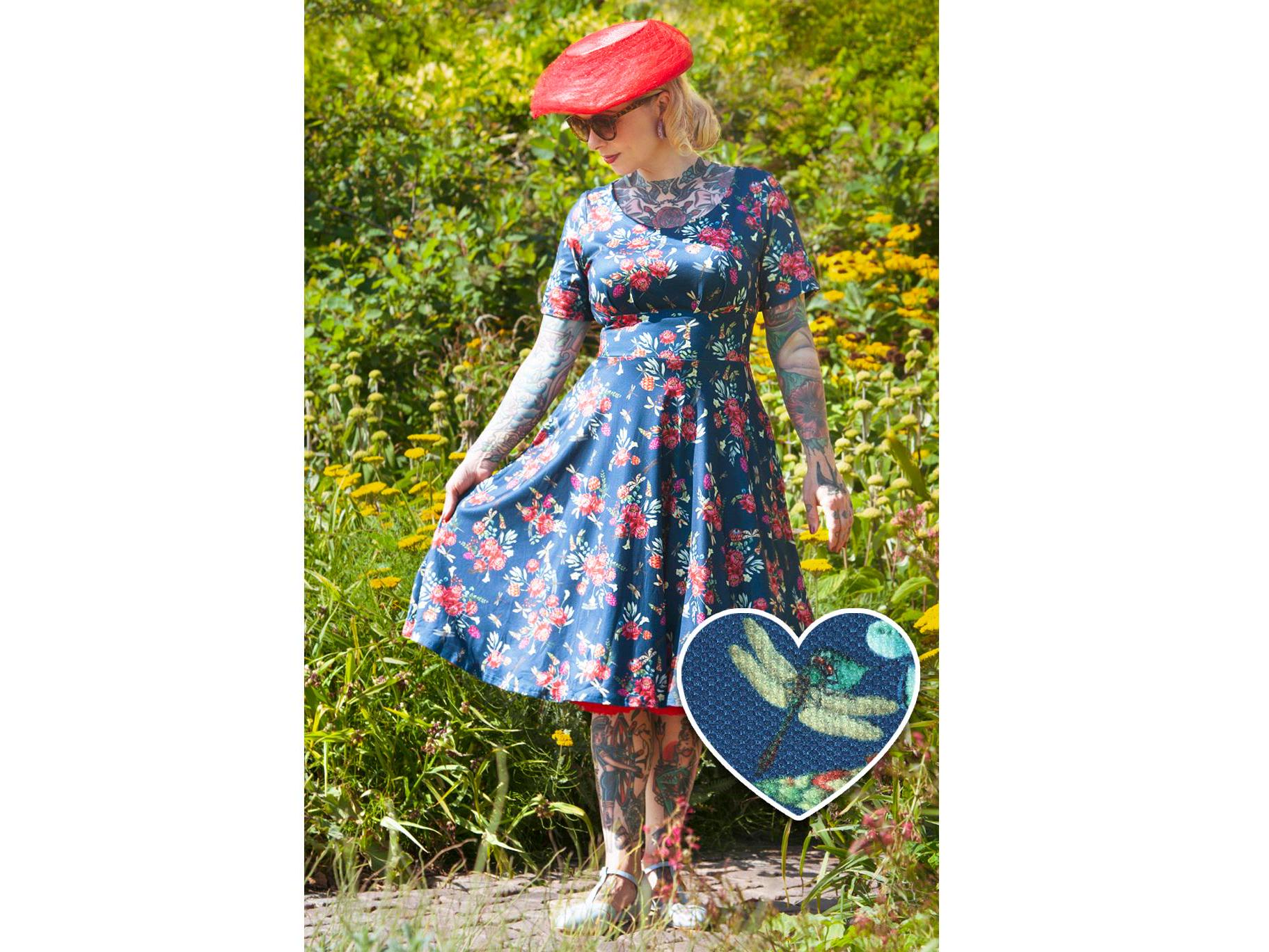 Brenda Floral Dragonfly Blue Dress