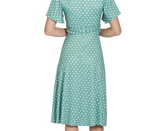 green emerald velvet dress Dynasty Dreams Polka Dot Midi In Sage