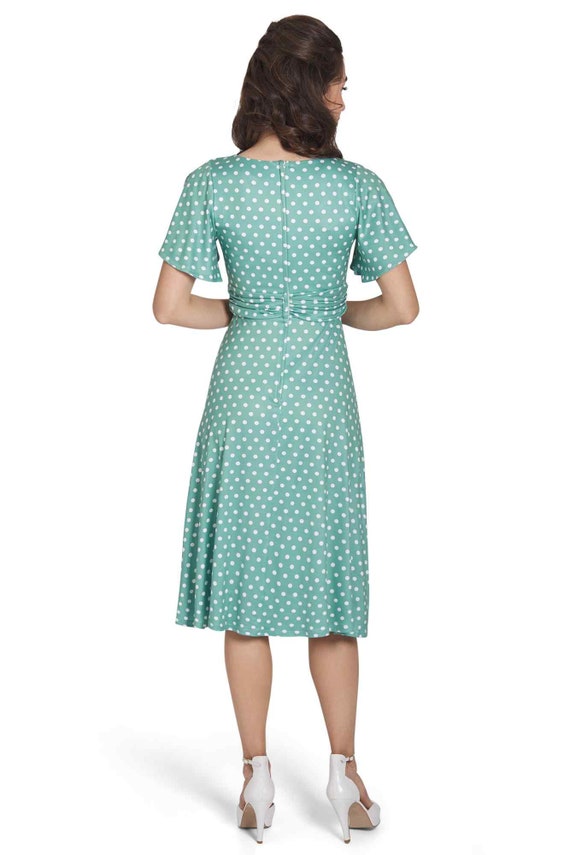 Donna Crossover Bust Sage Green Polka Dot Dress - Etsy