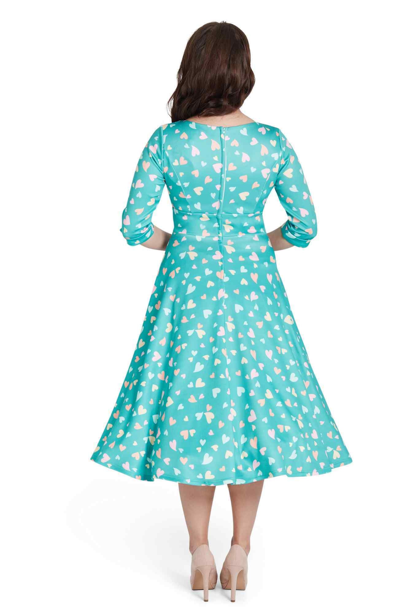 green heart print dress Black & Mint Green Heart Print Ruffle Hem Shift Dress