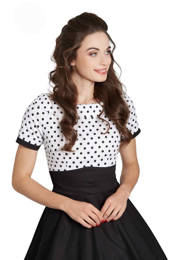 white and black polka dress Maricia Mini Dress - Black Polka Dot Print