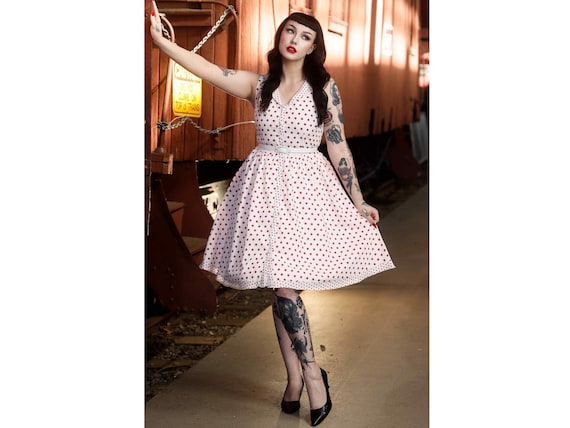 Maverick White Red Polka Dot Shirt Dress - Etsy