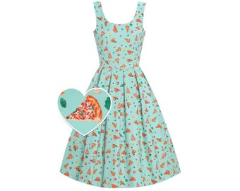 Amanda Light Blue Pizza Swing Dress UK
