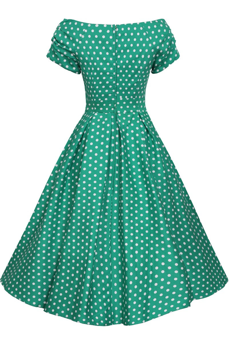 Lily off Shoulder Green Polka Dot Swing Dress - Etsy UK