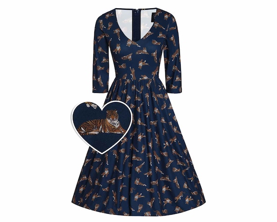 Billie Navy Blue Tiger Print Dress - Etsy Billie Navy Blue Tiger Print Dress - Etsy