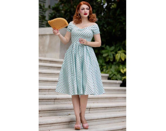 Lily Baby Blue Off-shoulder Dress With Red Polka Dots - Etsy