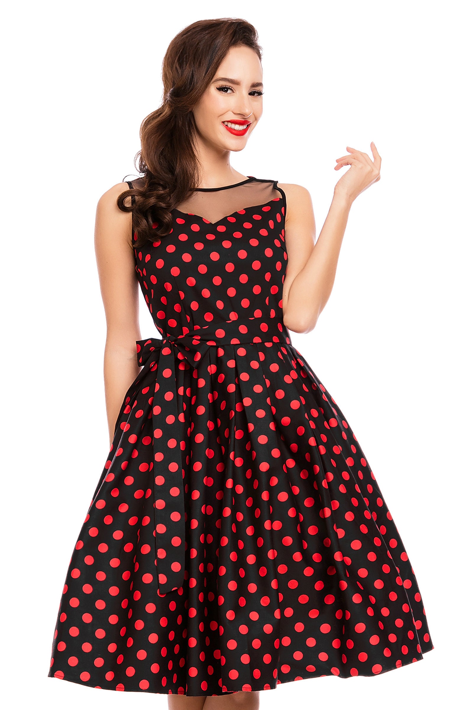 Elizabeth Vintage Style Swing Party Dress in Black/ Red Polka - Etsy UK