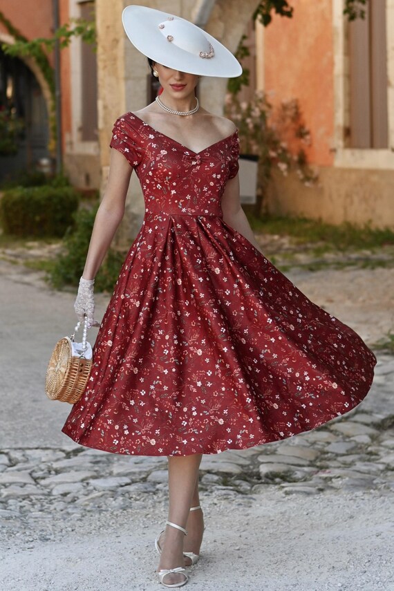 open lace back dress Squasht Petal Sleeve Dress in Scarlet Red Ditsy Floral Print Xs main image 1