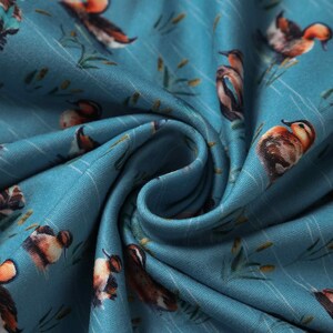 Close up View of Duck Print Long Sleeved Swing Dress in Blue