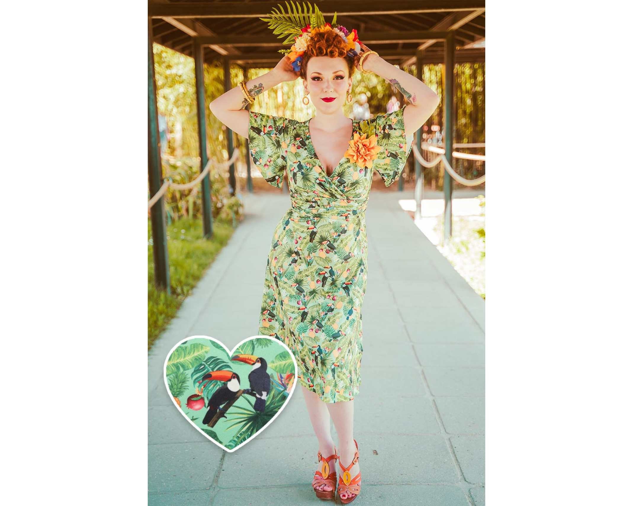 Donna Crossover Bust Green Tropical Toucan Dress - Etsy