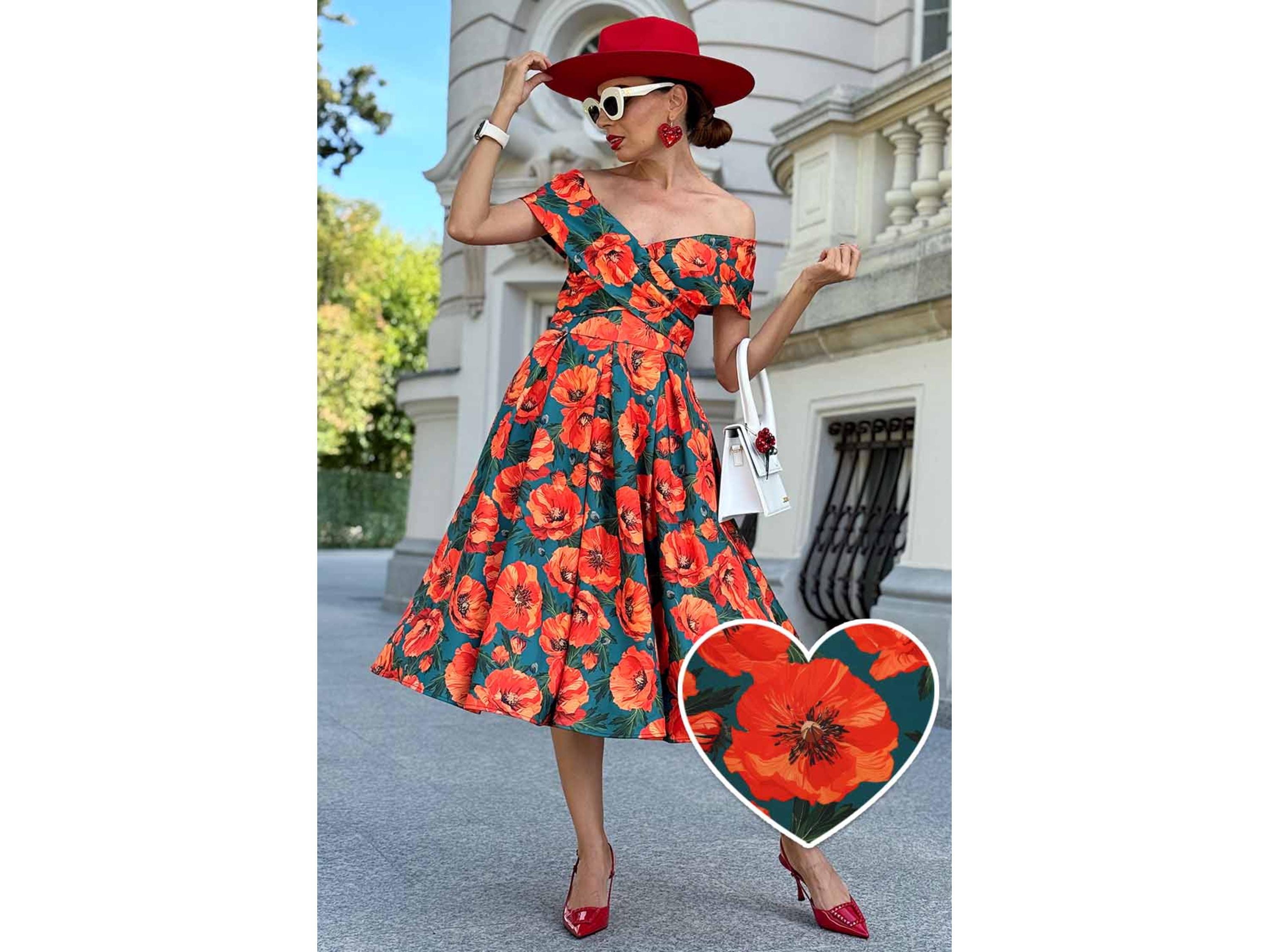 Beverly Orange Poppy off Shoulder Dress in Green - Etsy