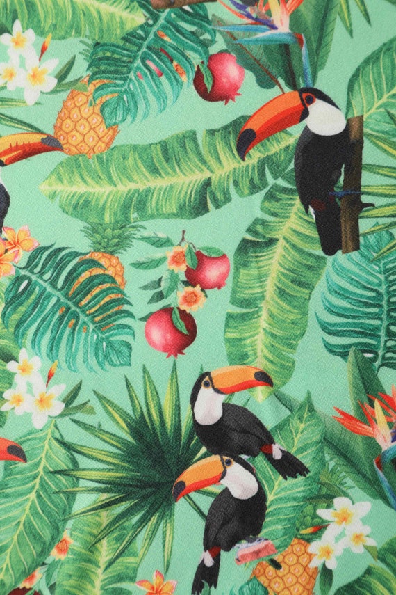 Donna Crossover Bust Green Tropical Toucan Dress