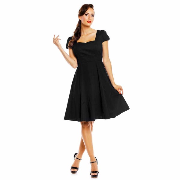 Claudia Flirty Fifties Style Dress in Plain Black