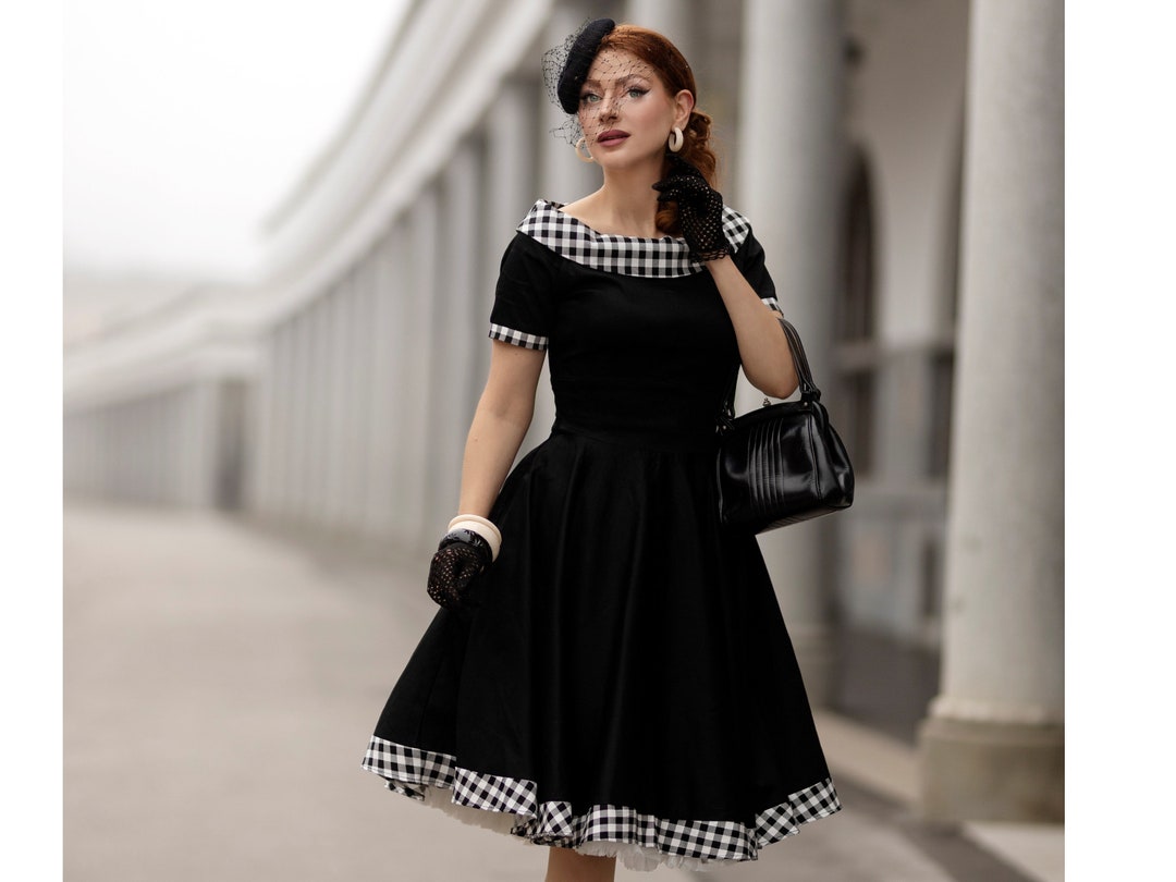 Darlene Retro Black Gingham Swing Dress - Etsy