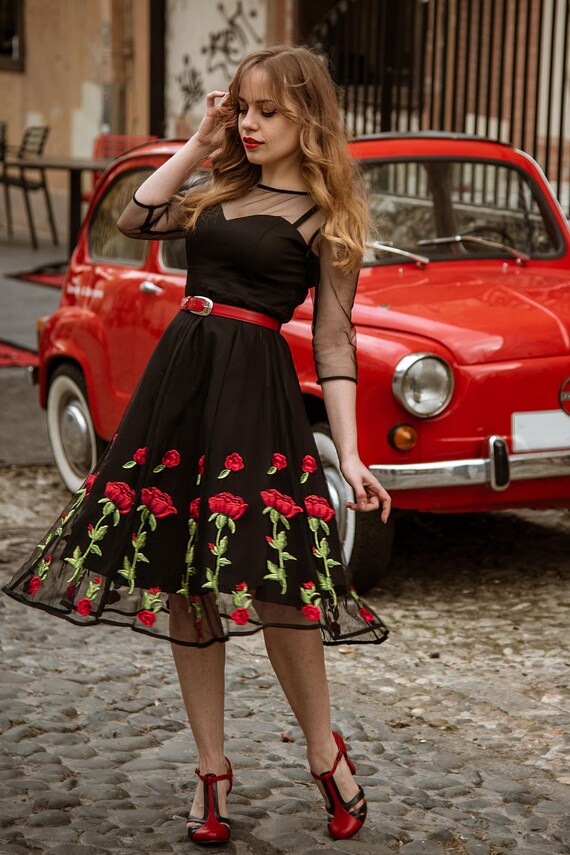 Ruby Black Evening Mesh Dress With Embroidered Roses - Etsy Canada Ruby Black Evening Mesh Dress With Embroidered Roses - Etsy Canada