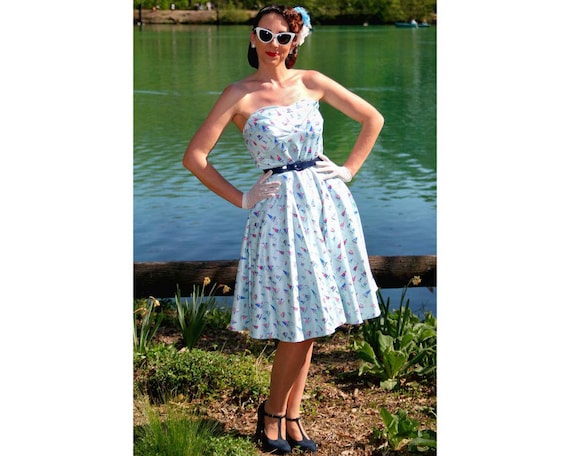 Melissa Light Blue Nautical Sailboat Strapless Dress - Etsy