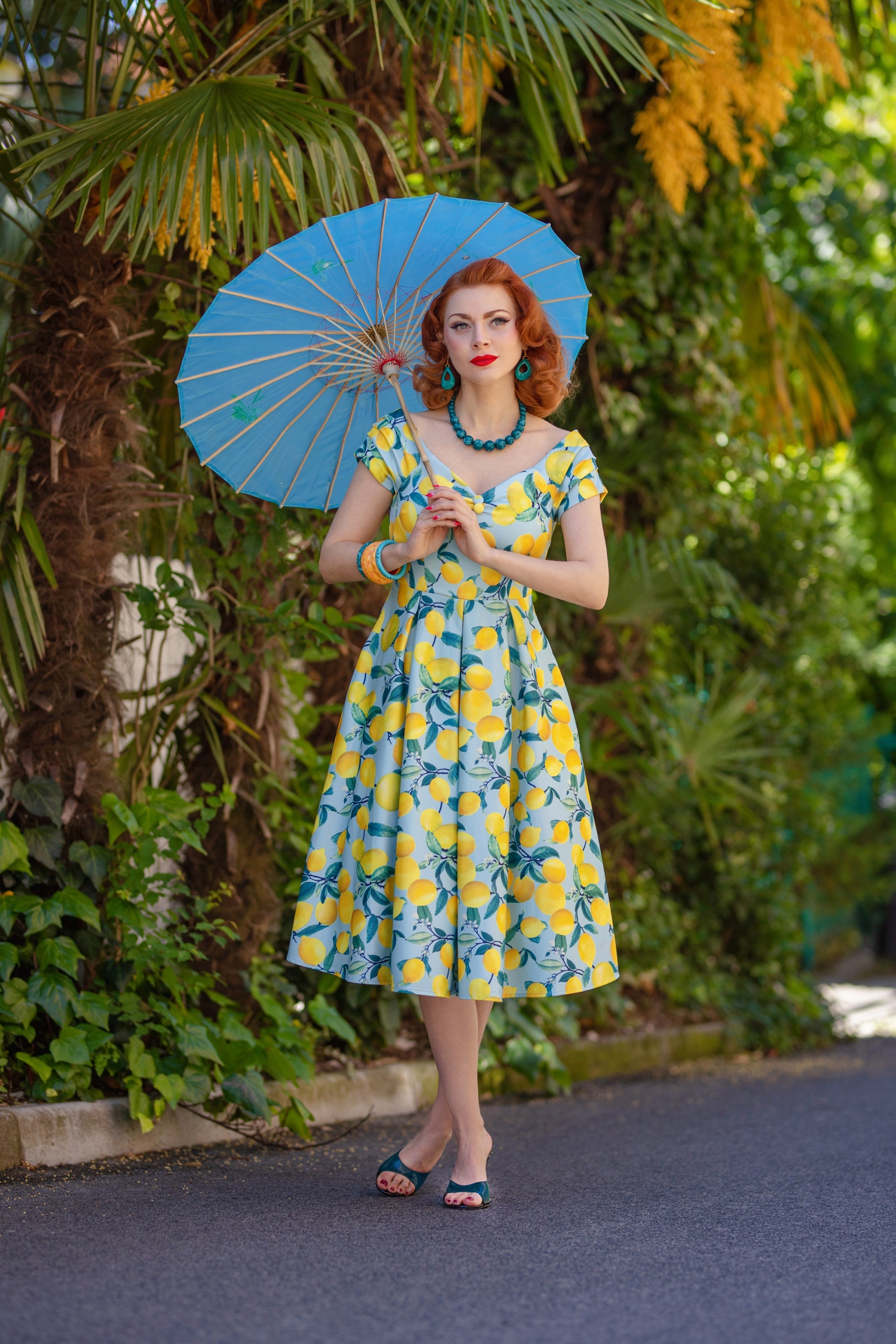 Lily off Shoulder Blue/yellow Lemon Dress - Etsy