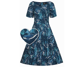 Brenda Blue Whale Print Sleeved Dress