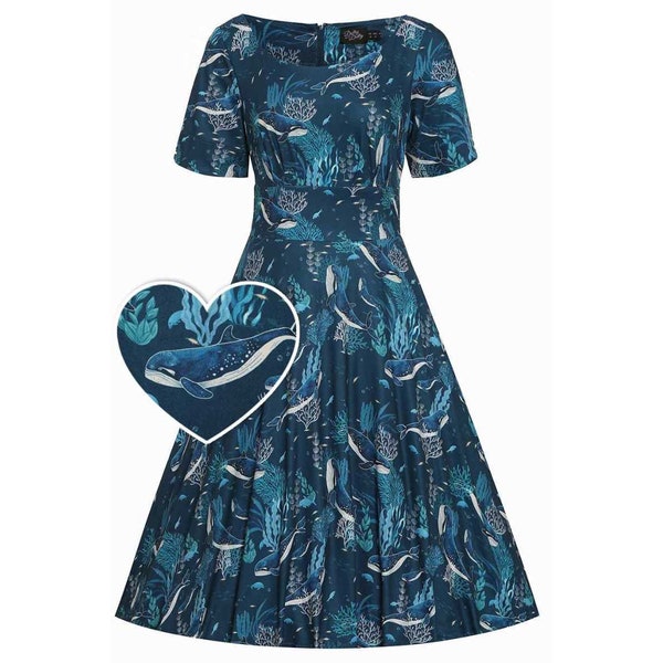 Brenda Blue Whale Print Sleeved Dress