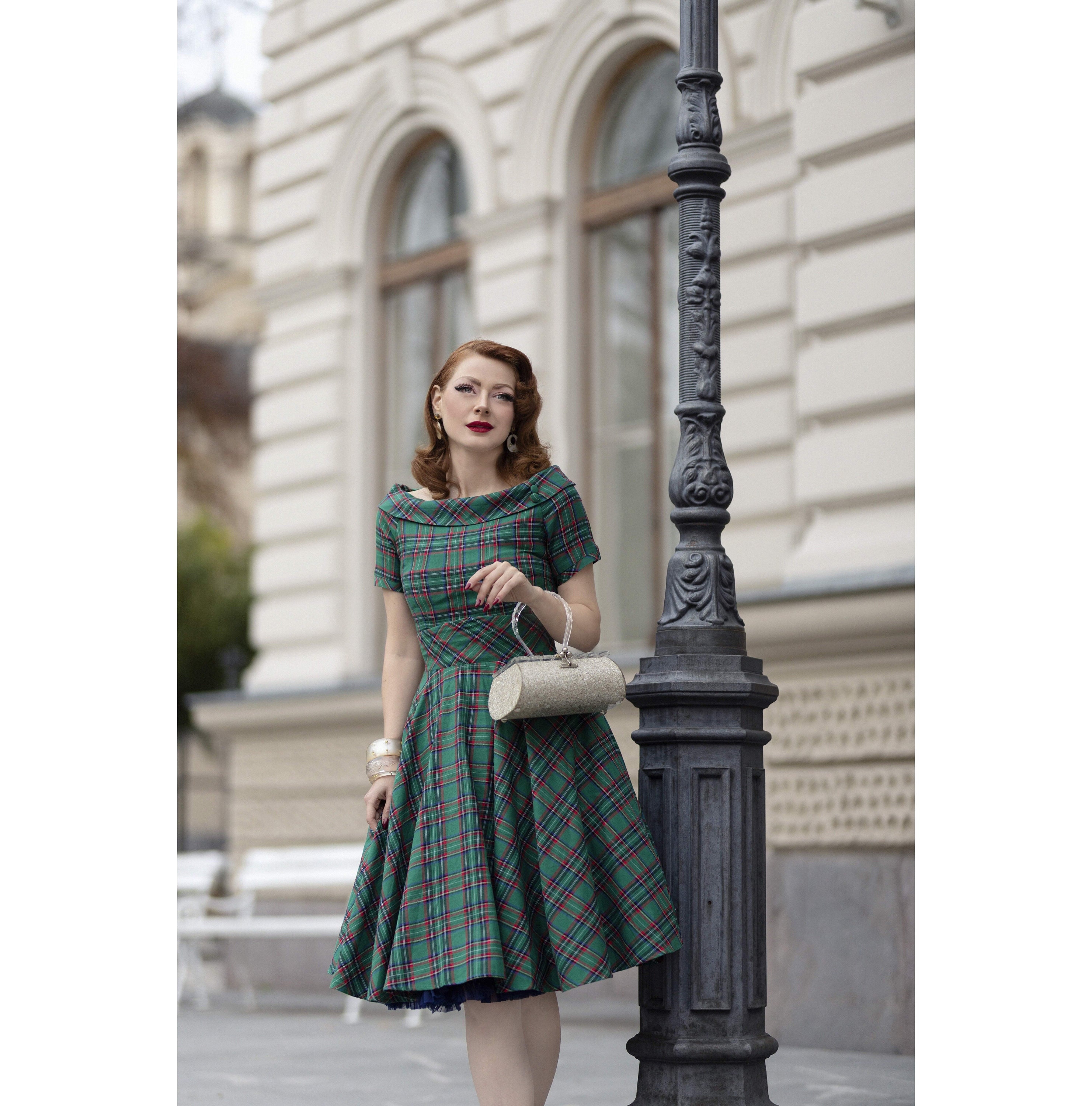 Darlene Vintage Swing Dress in Dark Green Plaid Print - Etsy