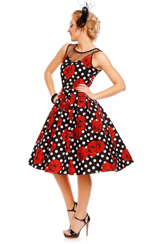 Elizabeth Vintage Style Polka Roses Party Dress in Black/red - Etsy