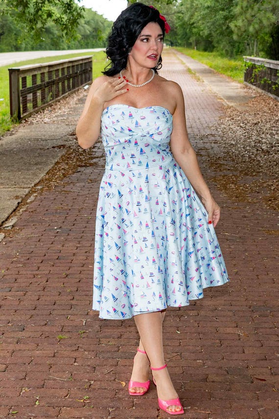 princess polly baby blue dress Melissa Light Blue Nautical Sailboat Strapless Dress