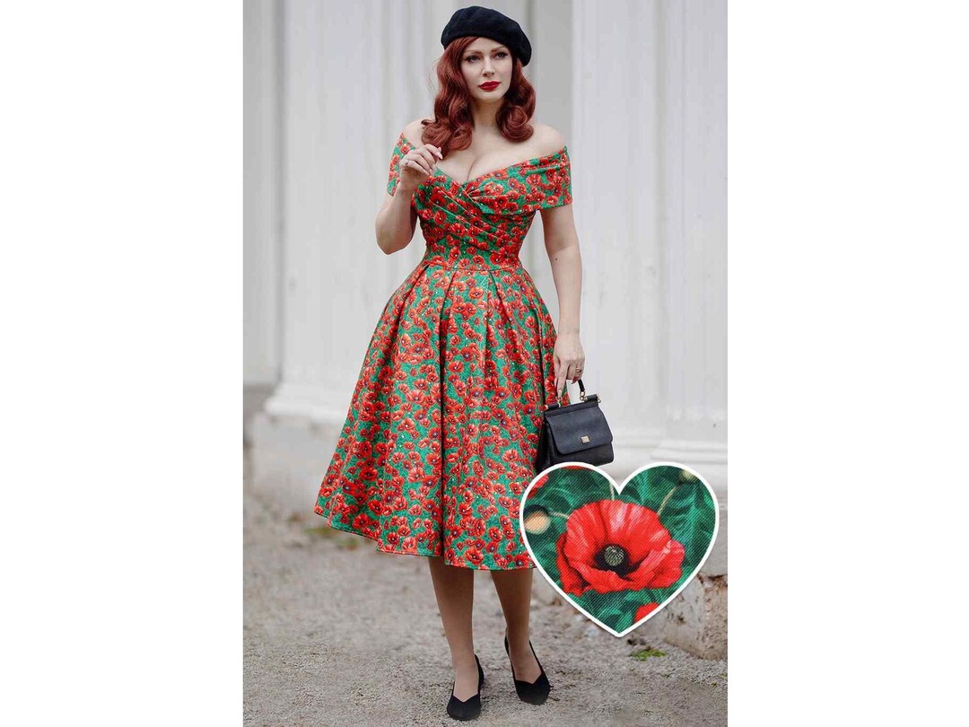 Beverly Red Poppy Garden off Shoulder Dress - Etsy