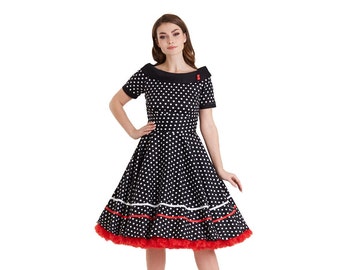 Rockabilly 50s Style Black/White Polka Dots Swing Dress