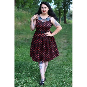 Elizabeth Tea Party Dress in Black/Red Polka Dot Print