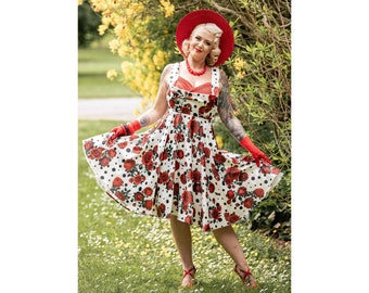 Grace Rockabilly Red Rose Pleated Bust Dress