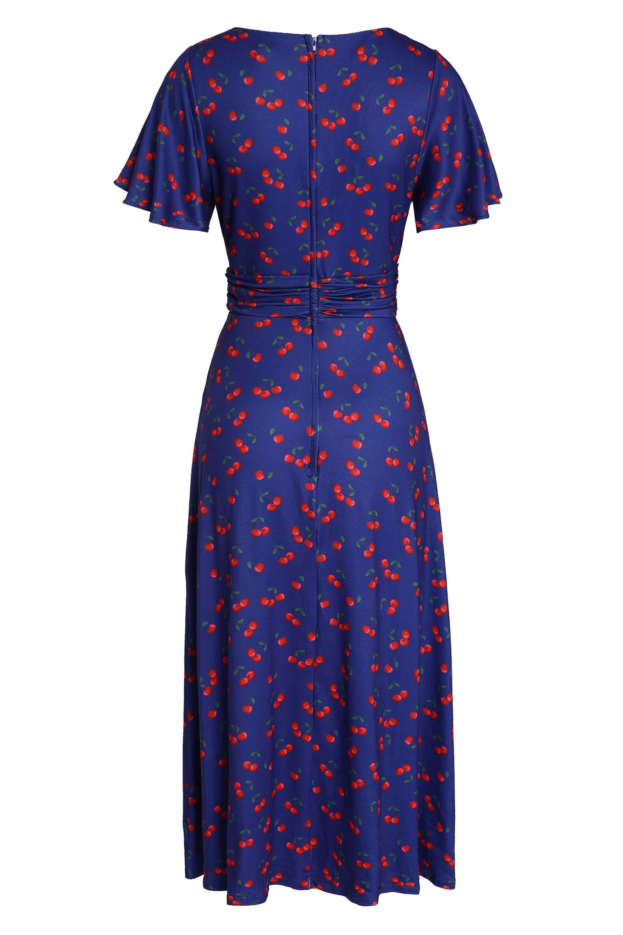 blue dress with cherries Chlo Puff Sleeve Midi Dress - Cherry Print