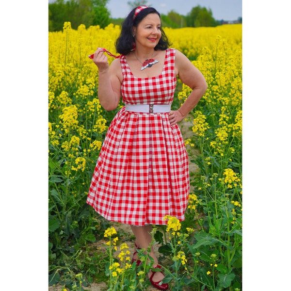 Amanda Retro Red Gingham Fit and Flared Dress