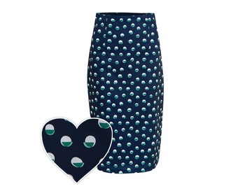 Falda Navy Pencil Skirt With White & Green Polka Dots