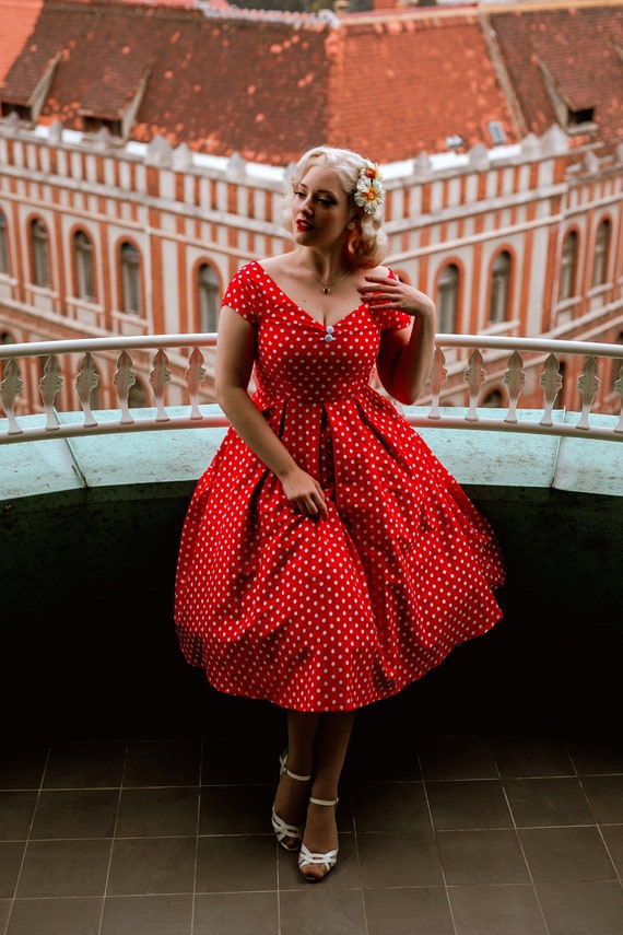 engagement coping voksenalderen Fifties Inspired Red Polka Dot Swing Dress - Etsy