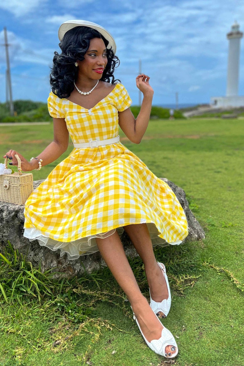 Lily Off Shoulder Yellow Gingham Dress image 6