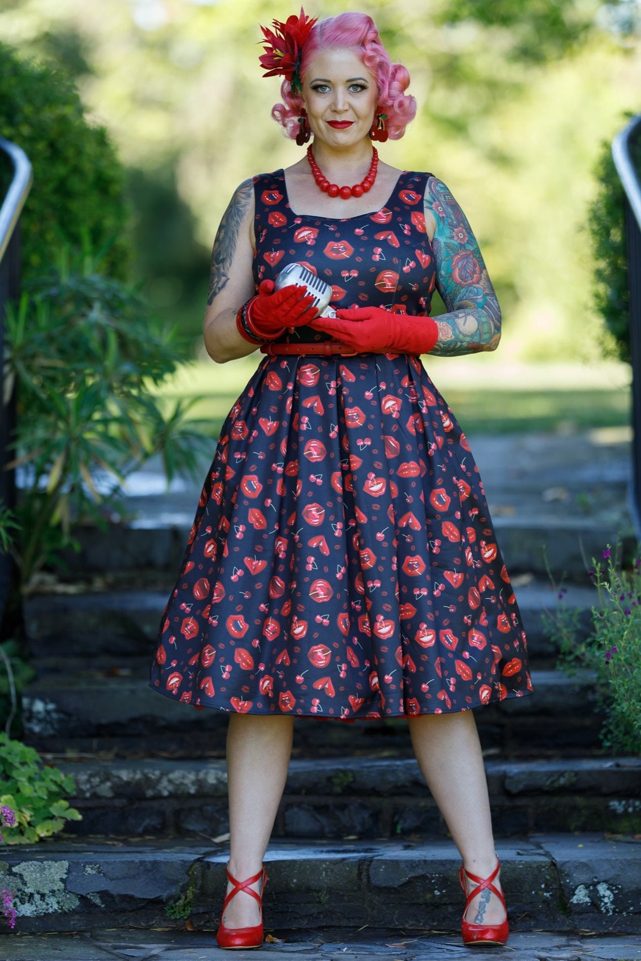 Amanda Pin up Lip & Cherry Swing Dress - Etsy Canada