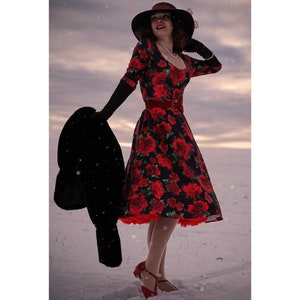 formal black dress with red roses Gothic Black and Red Wedding Dresses with Rose Tulle Size 24W / Red