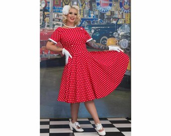 Polka Dot Rockabilly Skater Swing Dress A-line Skirt Red & White