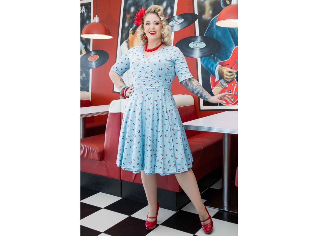 Matilda Red Cherry Blue Wrap Dress - Etsy