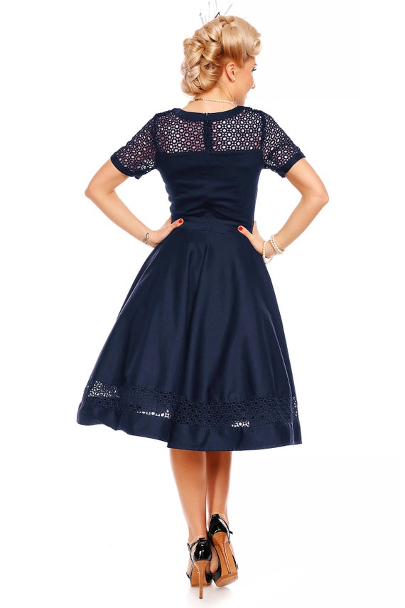 Tess Lace Sleeved Dress in Navy Blue - Etsy Israel