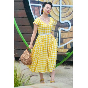 Lily Off Shoulder Yellow Gingham Dress