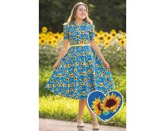 Mabel Sunflower Midi Shirt Dress in Blue - Etsy