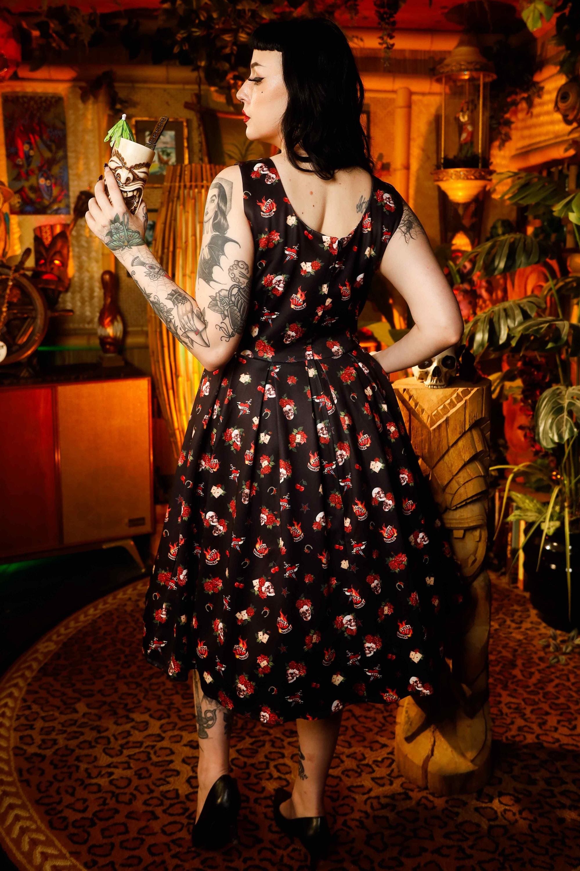 black dress skulls and roses Rockabilly 50's Retro Skulls & Roses Party dress S / Black main image 1